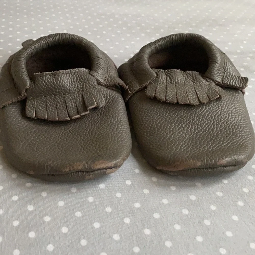 Bird Rock Baby slate gray leather moccasins